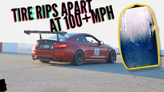 BMW M4 Time Attack Disaster: Delaminating Tire at 100mph+
