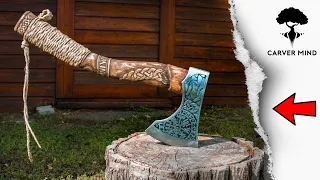Viking axe - Handmade metal and wood carving