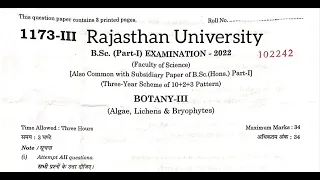 BSc First Year Botany 3rd Paper Rajasthan University Exam 2022