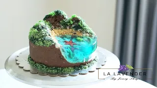 Island cake tutorial || Ocean theme cake || jelly cake