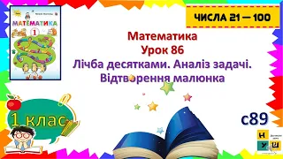 Матем. 1 клас Урок 86 Лічба десятками. Аналіз задачі. Відтворення малюнка автор підручника Листопад