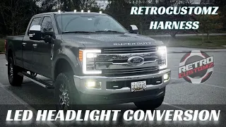 F250 SUPER DUTY GETS AN UPGRADE! HALOGEN TO LED CONVERSION WITH RETROCUSTOMZ HARNESS!