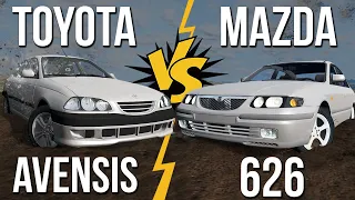 Toyota Avensis I VS Mazda 626! Битва бюджетных авто конца 1990х! (Сравнение машин в BeamNG)