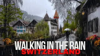 Walking in the Rain, Switzerland Brunnen Relaxing Sound of Rain and Umbrella Thunder Sounds