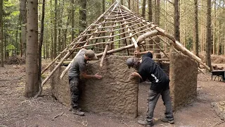 Building a Roundhouse: Clay Walls with Bare Hands | Bushcraft Shelter (PART 6)