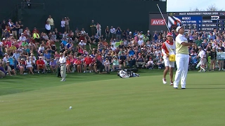 Hideki Matsuyama leaves birdie putt just short on No. 18 at Waste Management