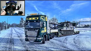 Battle Tank Transport on Snowy Slippery Roads - Euro Truck Simulator 2 - Logitech G29 Setup