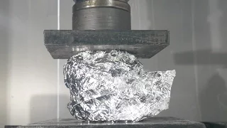 Crushing Aluminium Foil Ball with Hydraulic Press