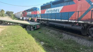 Tren se lleva un trailer en Altamira! Dupla de SD40-2 esquema ferrococa, Tren Fierro Planchon de FXE