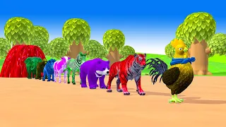 Paint Animals Gorilla,Elephant,Cow,Lion,Tiger,Bear Fountain Crossing Transformation Animal Cartoon 1