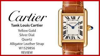 ▶ Cartier Tank Louis Cartier Small Quartz Yellow Gold Silver Dial Leather Strap W1529856 - REVIEW