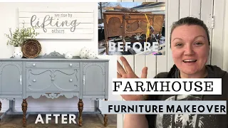 Farmhouse furniture makeover BEFORE & AFTER | Antique Sideboard | DIY Furniture Trash To Treasure