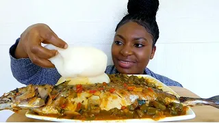 Asmr mukbang okro soup with Steam fish and fufu/ Nigerian food recipe
