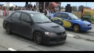 █▬█ █ ▀█▀ Mitsubishi Lancer EVO IX Vs. Subaru Impreza WRX STI Drag Race [1/4 Mile]