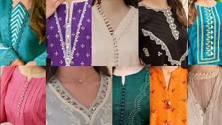 Trendy Neck Designing With Lace And Button For Eid |New Lace Neck Designing 2024|Hala Dress Ideas