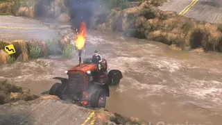 Spintires mudrunner  old tractor stuck in road collapses and river crossing