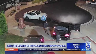 Catalytic converter thieves crash into LASD Deputy's vehicle