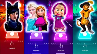 Wednesday vs Jenna Ortega vs Elsa Frozen vs Masha and Bear vs Puss in boots  - Tiles hop EDM Rush