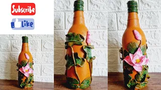 Glass bottle art🏵 Bottle decoration idea🏵 DIY vase from glass bottle 🏵 #homedecor #diy