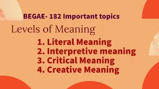 BEGAE 182 Important Topics| English Communication Skills| Levels of meaning| IGNOU Exam preparation