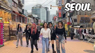 Hongdae Street Walking tour. Seoul City Korea 4k City Tour