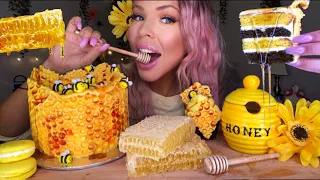 ASMR EATING HONEYCOMB CAKE, EDIBLE HONEYBEES, RAW HONEYCOMB, SUNFLOWER COOKIE EATING SHOW 먹방 MUKBANG