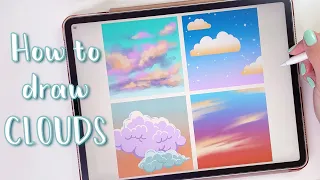How to draw clouds | 4 ways to draw clouds with Procreate on iPad tutorial for beginners