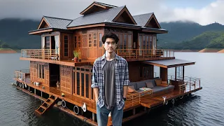 I Built A Big Water Bamboo House On The Lake For 60 Days ⛺ Magic House【Water Dweller】