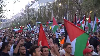 Thousands of pro-Palestinian demonstrators march in Barcelona calling on Israel to stop bombing Gaza