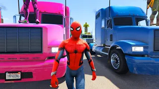 siêu nhân nhện lái xe ô tô đầu kéo trên không concrete mixer truck cars amazing stunts in GTA v