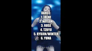 Ranking lead dancers of big 3 girl groups in different categories