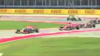 Sebastian Vettel overtakes Hunkelberg, Kvyat, Ricciardo and Verstappen