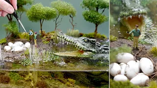 MONSTER CROCODILE Protects Her Eggs!, Swamp Diorama, Resin, Polymer Clay