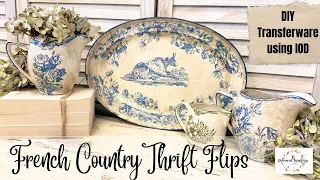 French Country Thrift Flips using NEW IOD Spring Release Stamps | DIY Transferware Decor | Upcycle