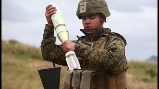 USMC Mortar Team in Action with the M252A1 81mm Mortar