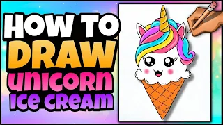 How to Draw a Cute Unicorn Ice Cream Cone | Art for Kids