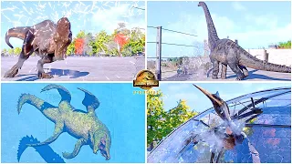 All Dinosaurs & Reptiles Attacking Fences and Walls Animations 🦖 Jurassic World Evolution 2 - JWE