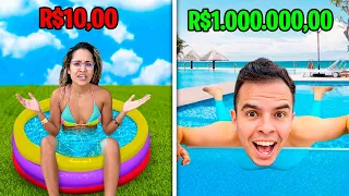 24 HORAS NA PISCINA DE 10 REAIS, 100 MIL REAIS E 1MILHÃO DE REAIS! - ÉPICO!