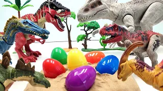 5 Color Dinosaur Egg Hatching - Tyrannosaurus, Triceratops, Brachiosaurus Transformer Dino Robot Car