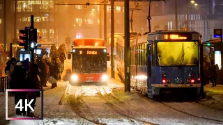 HEAVY SNOWFALL in Oslo _ Ice Skating, Chaos Downtown _ Crowded Buses & Trams, Evening Rush Home l 4K