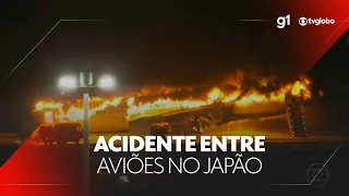 Mais de 300 pessoas sobrevivem a acidente envolvendo dois aviões no Japão #g1 #JornalNacional