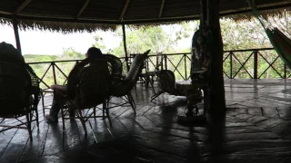 Chilling on hammocks at Amazon Tupana. Cobra slithers discreetly.