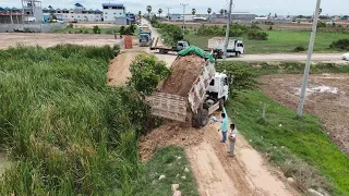 New Resize Road Constructed  Project Nice Job By KOMATSU DOZER D21p With 5ton Dump Trucks Moving Soi