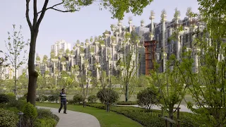 Drone video showcases exterior of 1,000 Trees by Heatherwick Studio