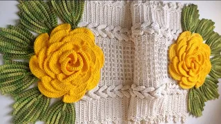 trilho de mesa trançado com mega flor (base) #caminhodemesaemcroche #croche