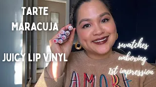 TARTE MARACUJA JUICY LIP VINYL SWATCHES, UNBOXING AND FIRST IMPRESSIONS!