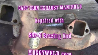 Cast Iron Exhaust Manifold Crack/Hole Brazed with Muggy Weld SSF-6 56% Silver Solder Rods and Torch