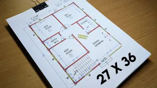 27 x 36 simple small floor plan design II 27 by 36 ghar ka naksha II 3 bhk house design