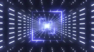 Futuristic Neon Lights Flashing Tunnel of Endless Blue Glow Squares 4K UHD 60fps 1 Hour Video Loop