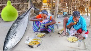 TUNA FISH curry with bottle gourd cooking by our santali tribe grandmaa for lunch